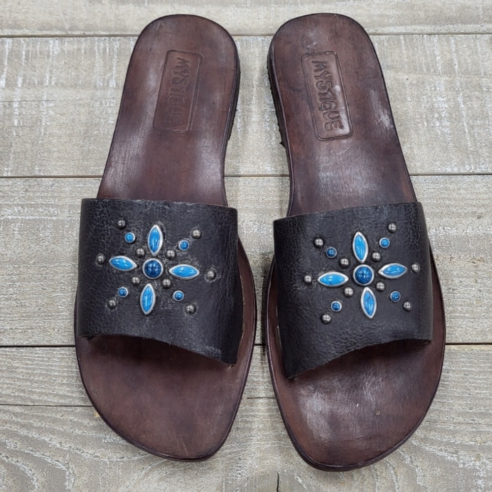 Mystique Boutique Studded Leather Brown Sandals. NIB. Sz 7 & 9 - Picture 2 of 7